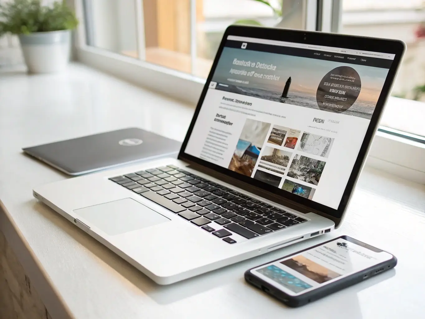 A high-resolution image depicting a clean, modern WordPress website design on a laptop screen, showcasing a user-friendly interface and professional layout, suitable for a service-based business.